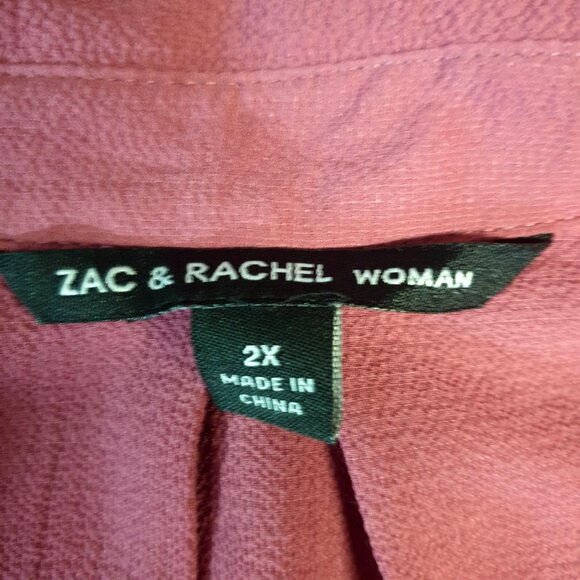Zac & Rachel Woman Blouse 2X Rose Draped Front Button-Up Long Sleeve Chic Luxe - Picture 6 of 7